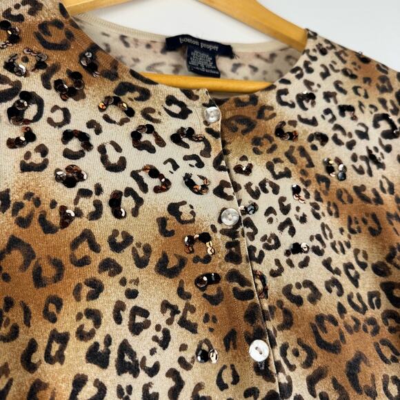 Boston Proper Silk Blend Sequin & Leopard Print Cardigan ~ Small - Picture 5 of 12